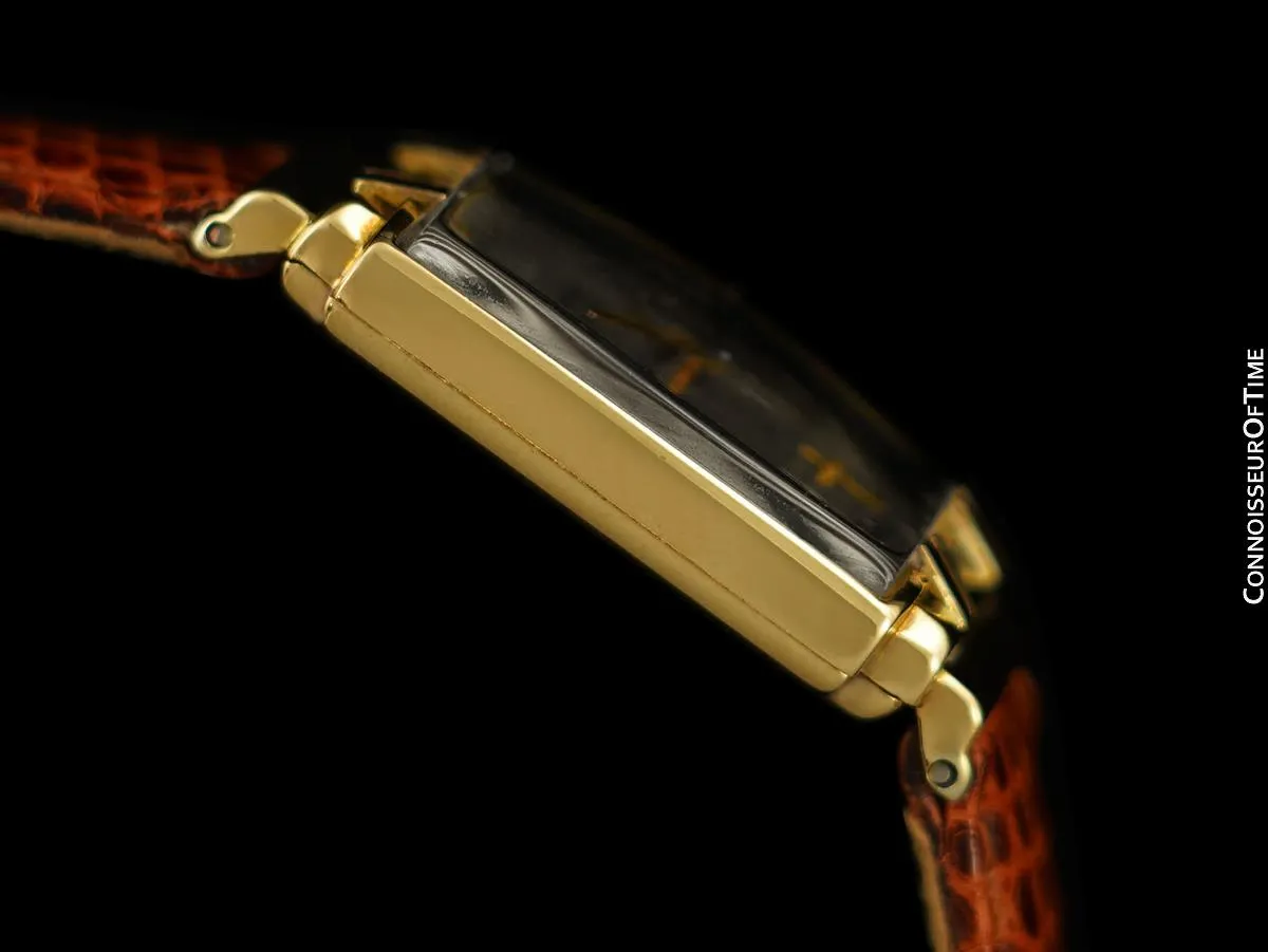 1940's Patek Philippe Vintage Mens Late Art Deco Handwound Watch with Stepped Case - 18K Gold