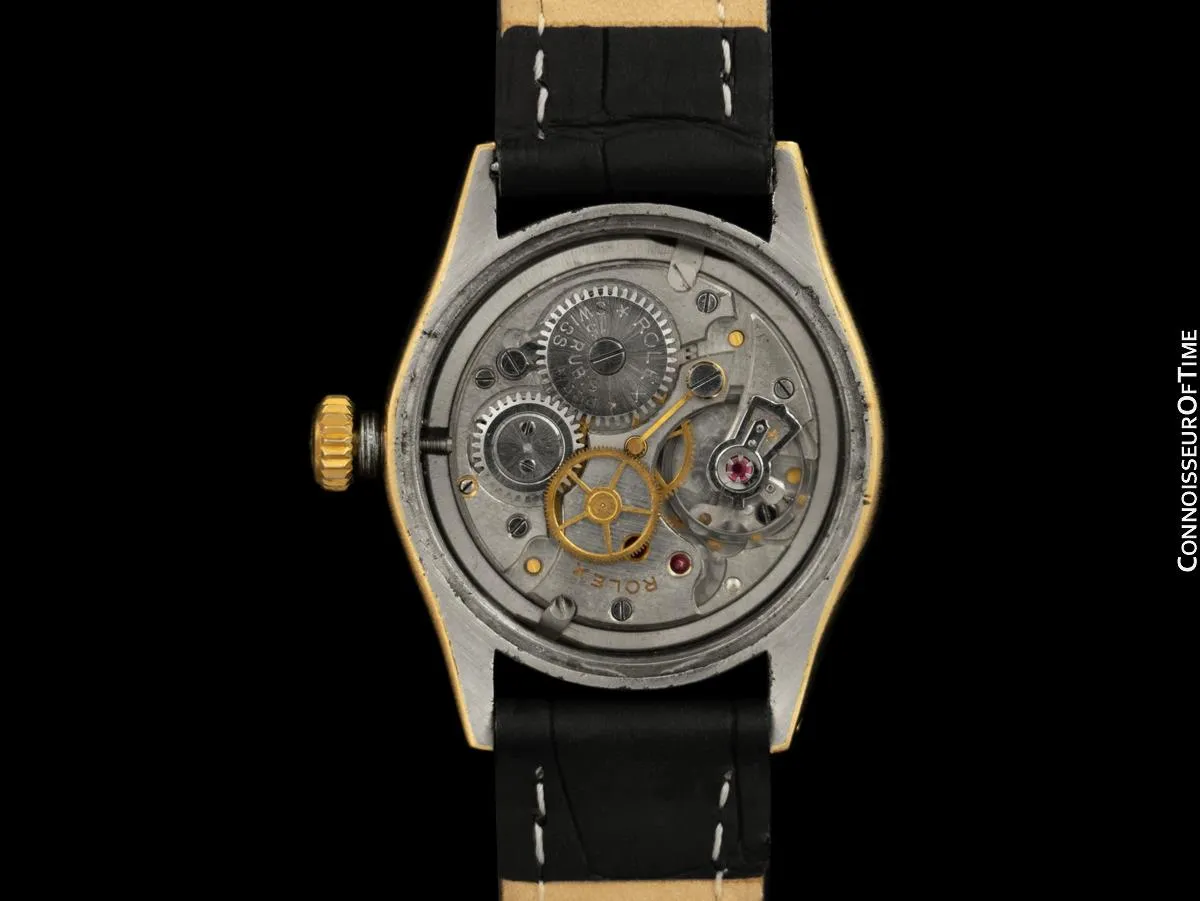 1940's Rolex Oyster Royal Mens Vintage "Shock Resisting" Watch, 14K Gold & Stainless Steel - Classic & Uncommon Design