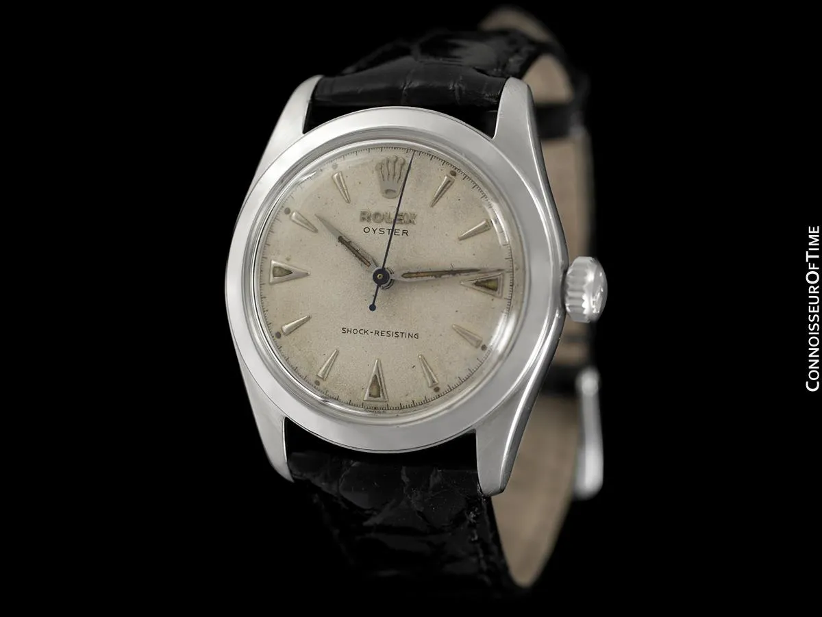 1952 Rolex Mens Vintage "Shock Resisting" Oyster Watch, Stainless Steel - Classic & Rare Design
