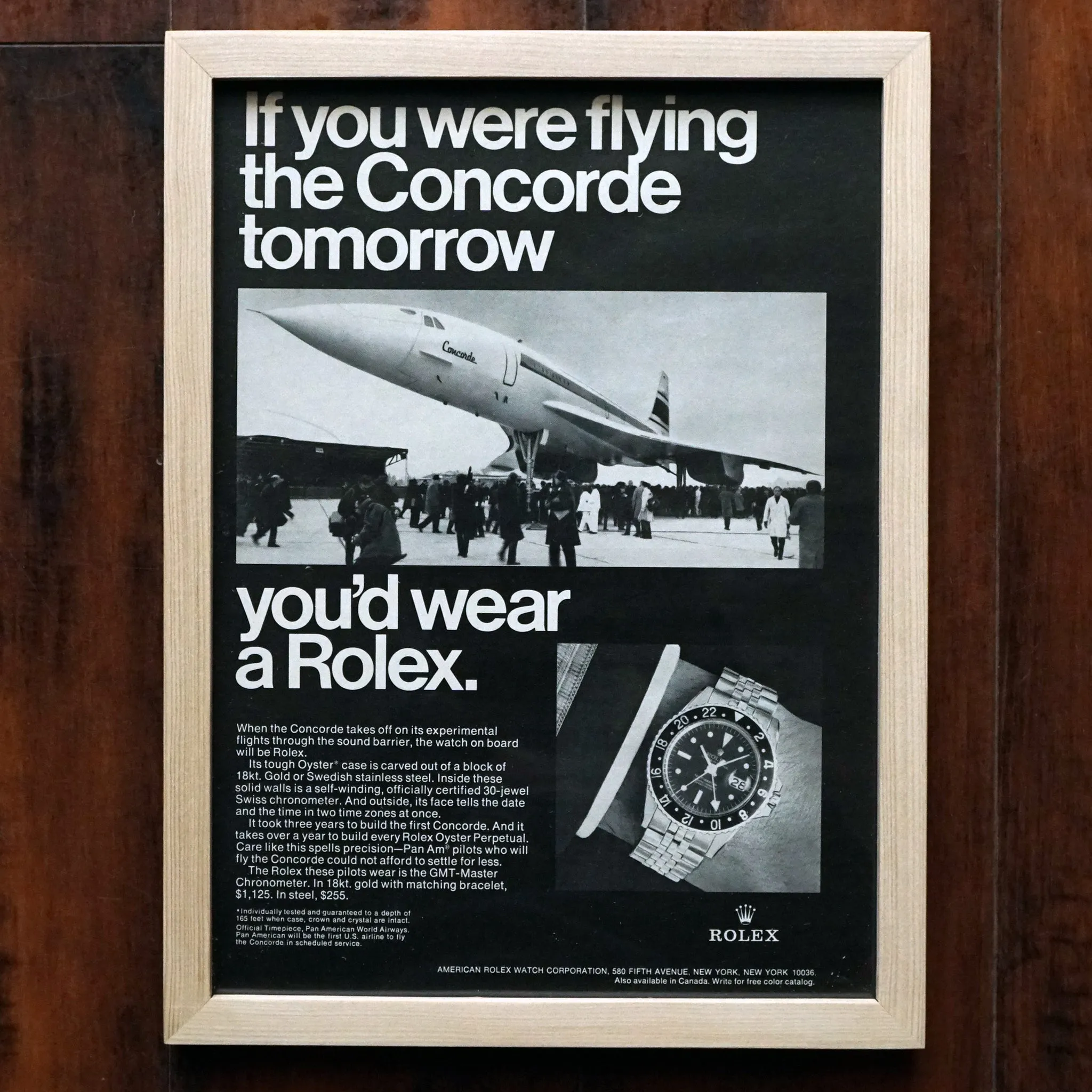 1960s ROLEX GMT-MASTER 1675 VINTAGE AD PRINT  WOOD FRAME