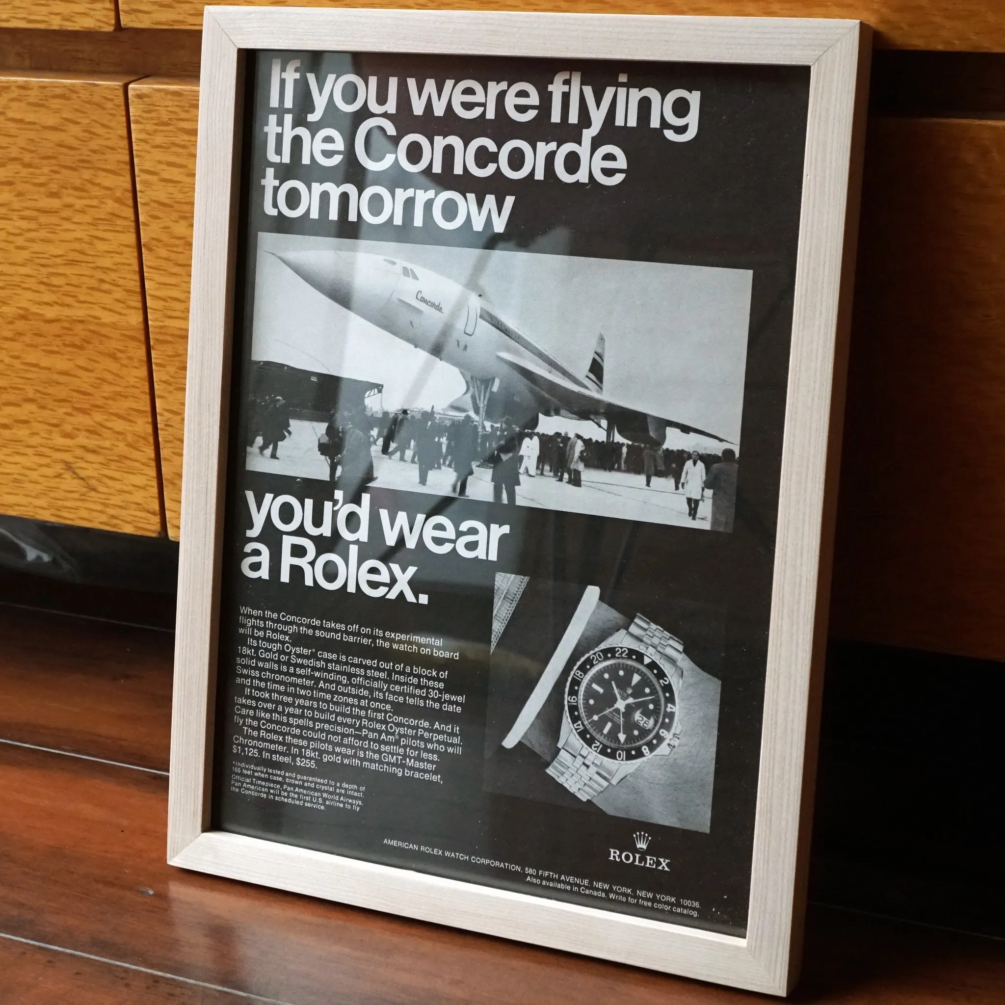1960s ROLEX GMT-MASTER 1675 VINTAGE AD PRINT  WOOD FRAME