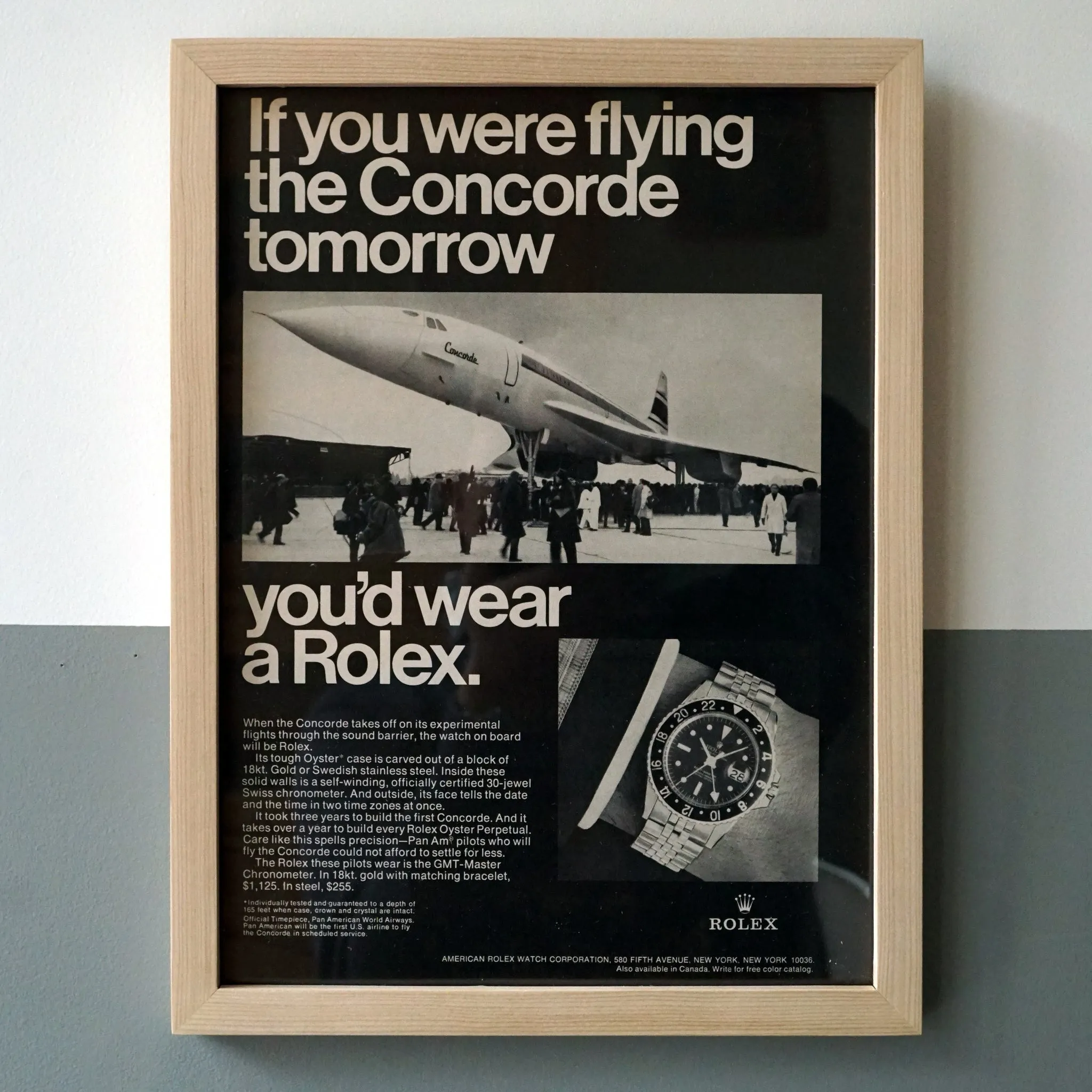 1960s ROLEX GMT-MASTER 1675 VINTAGE AD PRINT  WOOD FRAME