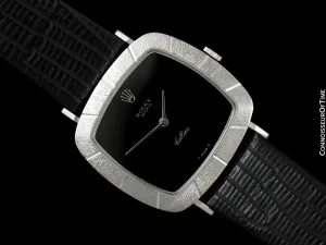 1970 Rolex Cellini Vintage Mens Handwound TV Watch with Bark Bezel, Ref. 3880 - 18K White Gold