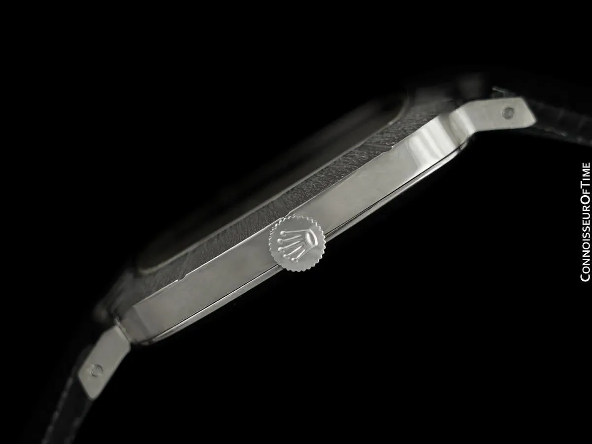 1970 Rolex Cellini Vintage Mens Handwound TV Watch with Bark Bezel, Ref. 3880 - 18K White Gold