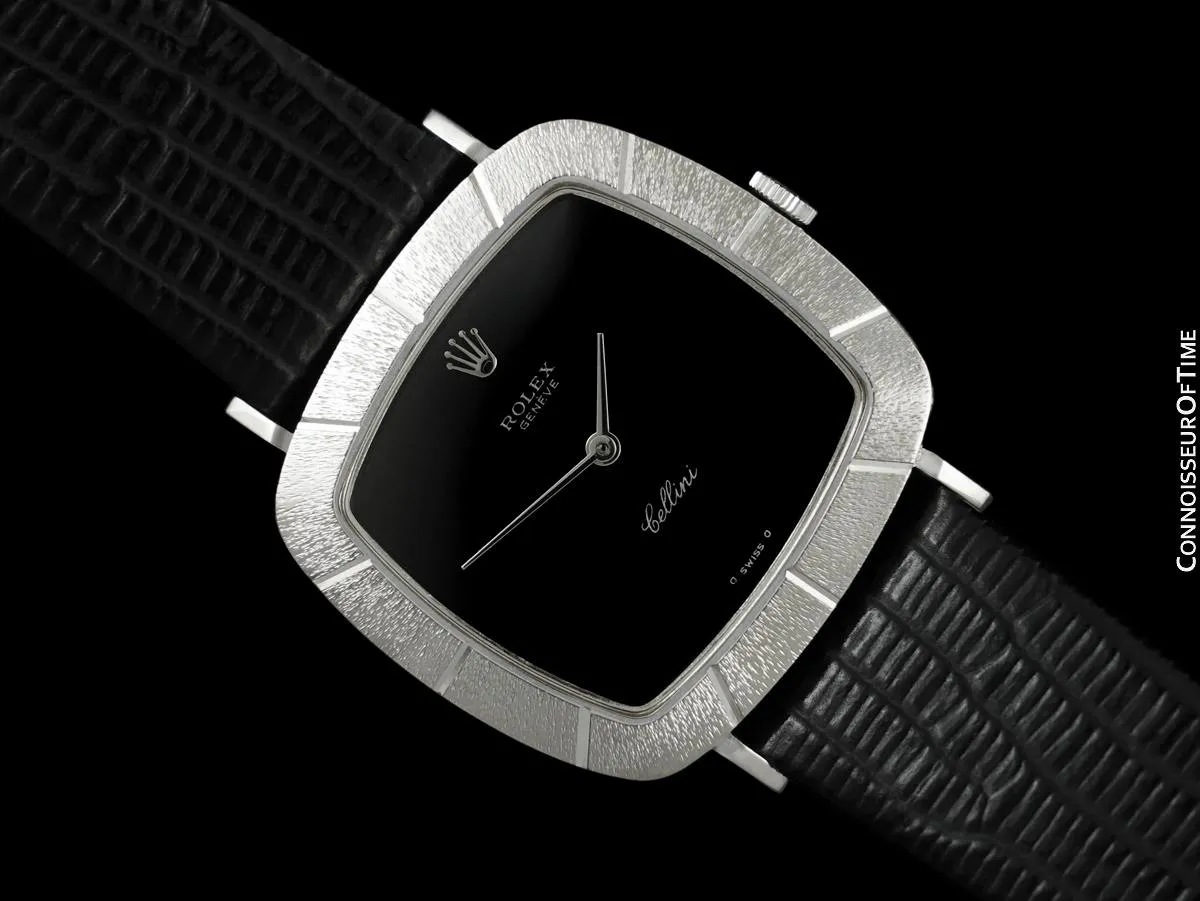 1970 Rolex Cellini Vintage Mens Handwound TV Watch with Bark Bezel, Ref. 3880 - 18K White Gold
