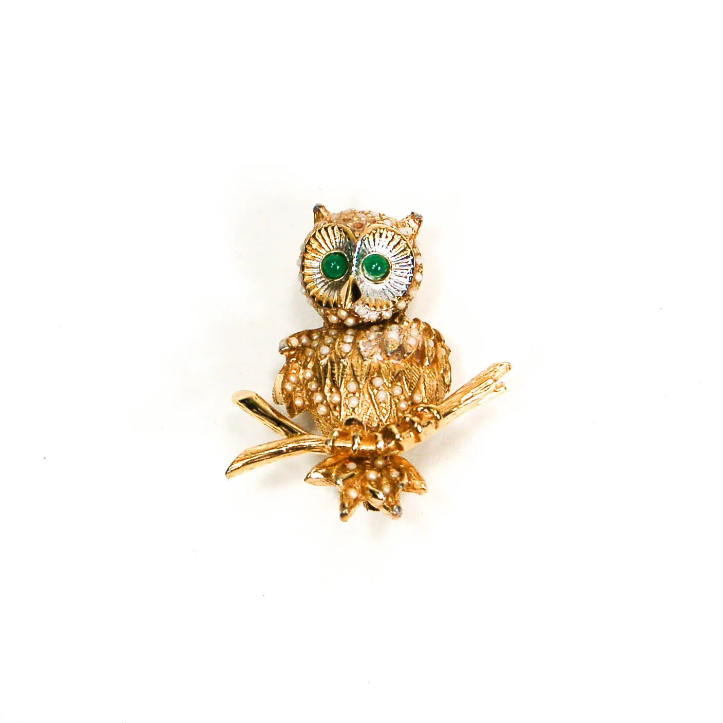 1970's Gold Tone Owl Brooch with Rhinestones by Ciner