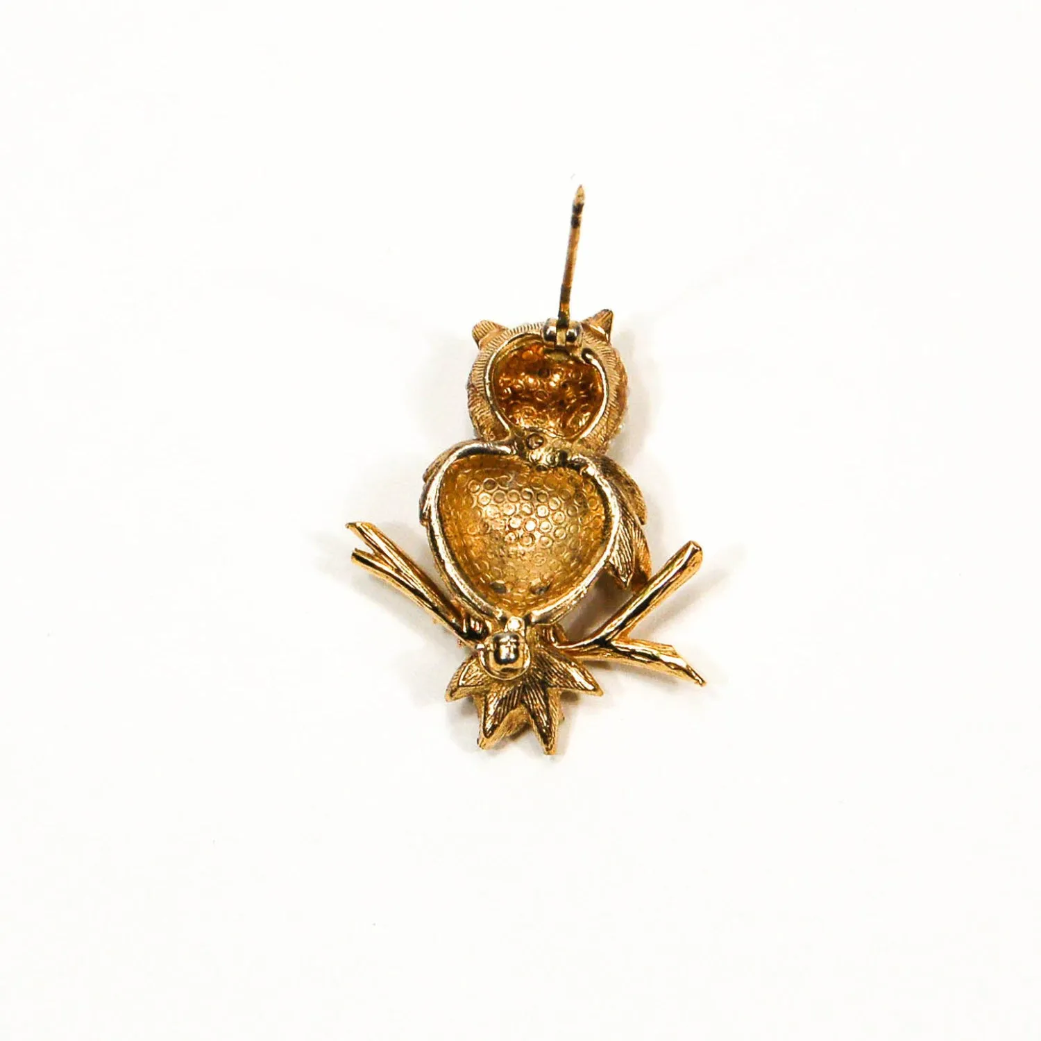 1970's Gold Tone Owl Brooch with Rhinestones by Ciner