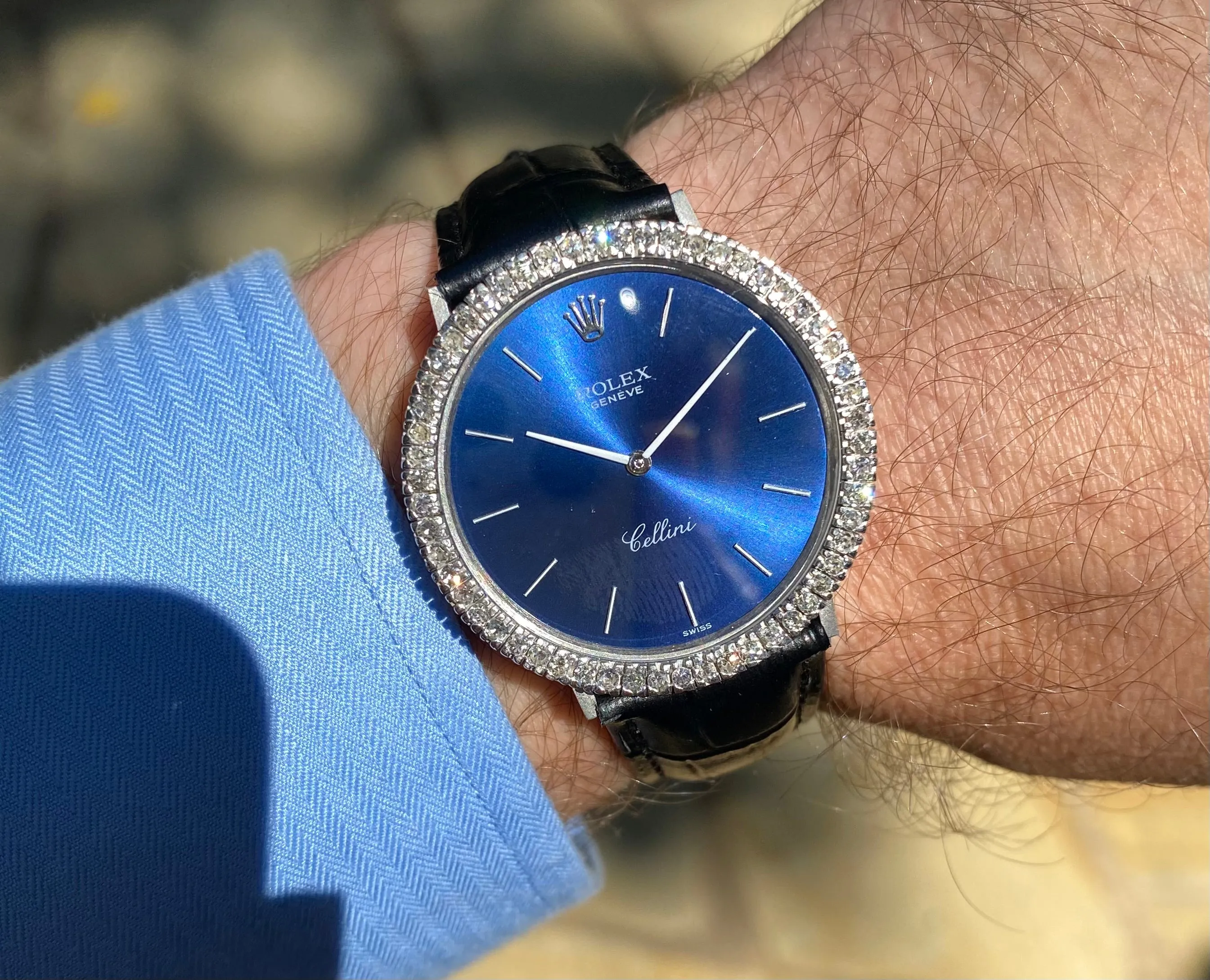 1973 Rolex Cellini Vintage Mens Handwound Ref. 3833 Watch - 18K White Gold & Diamonds