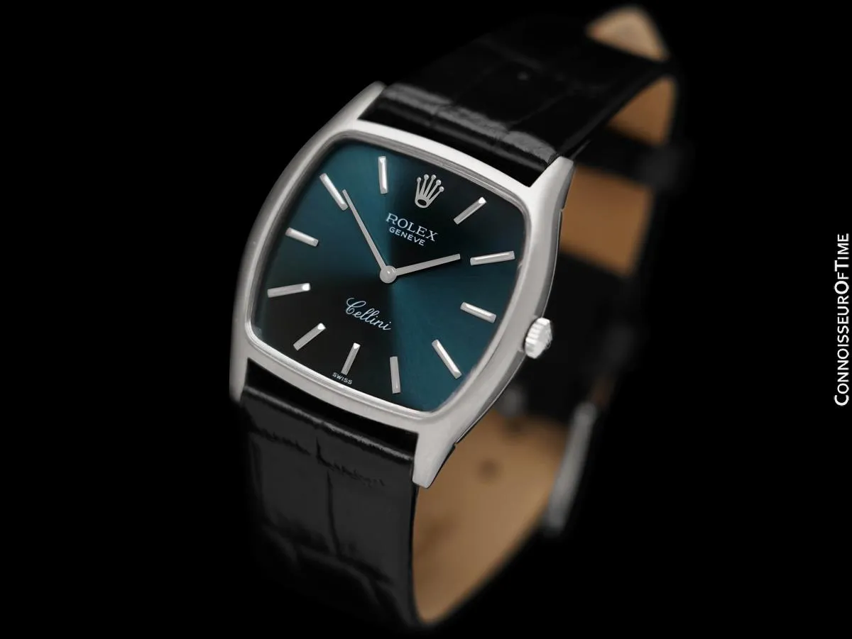1973 Rolex Cellini Vintage Mens Handwound TV Shaped Watch, Ref. 3805 - 18K White Gold
