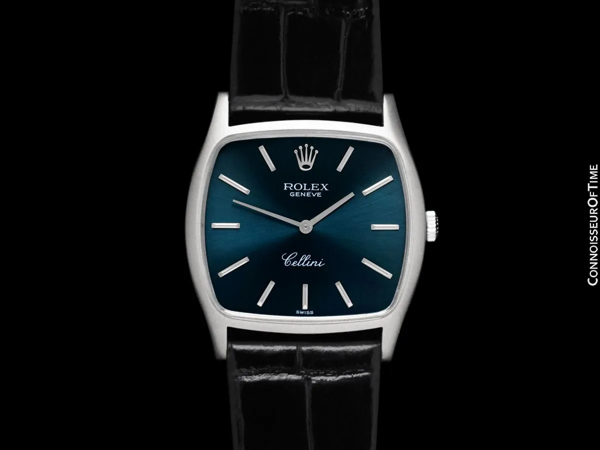 1973 Rolex Cellini Vintage Mens Handwound TV Shaped Watch, Ref. 3805 - 18K White Gold