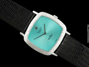 1973 Rolex Cellini Vintage Mens Handwound TV Watch with Tiffany Blue Dial, Ref. 4084 - 18K White Gold