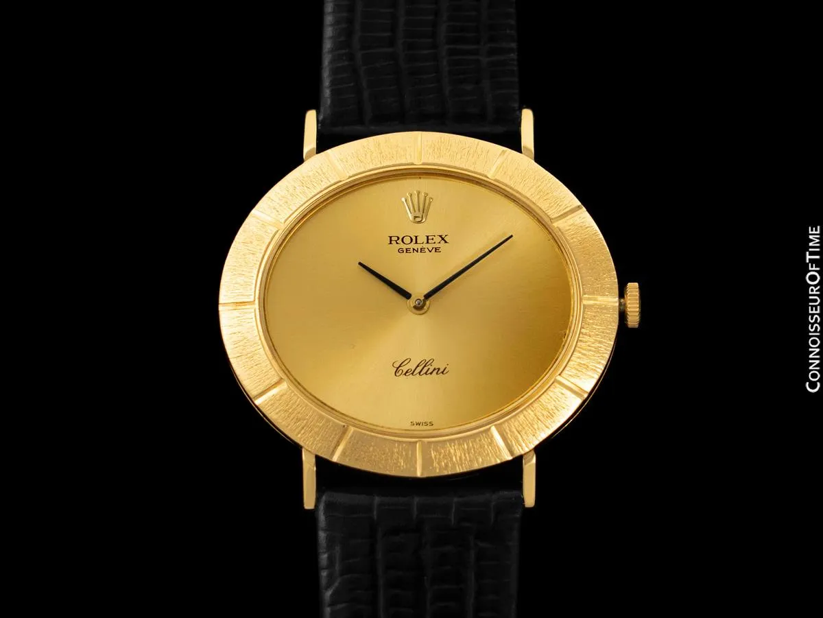 1973 Rolex Cellini Vintage Mens Midsize Handwound Oval Watch, Ref. 3881 - 18K Gold