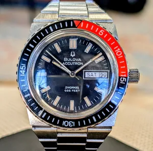 1974 BULOVA Accutron Orange Snorkel Watch 666 Feet Wristwatch "Devil Diver" - Original Integrated Bracelet
