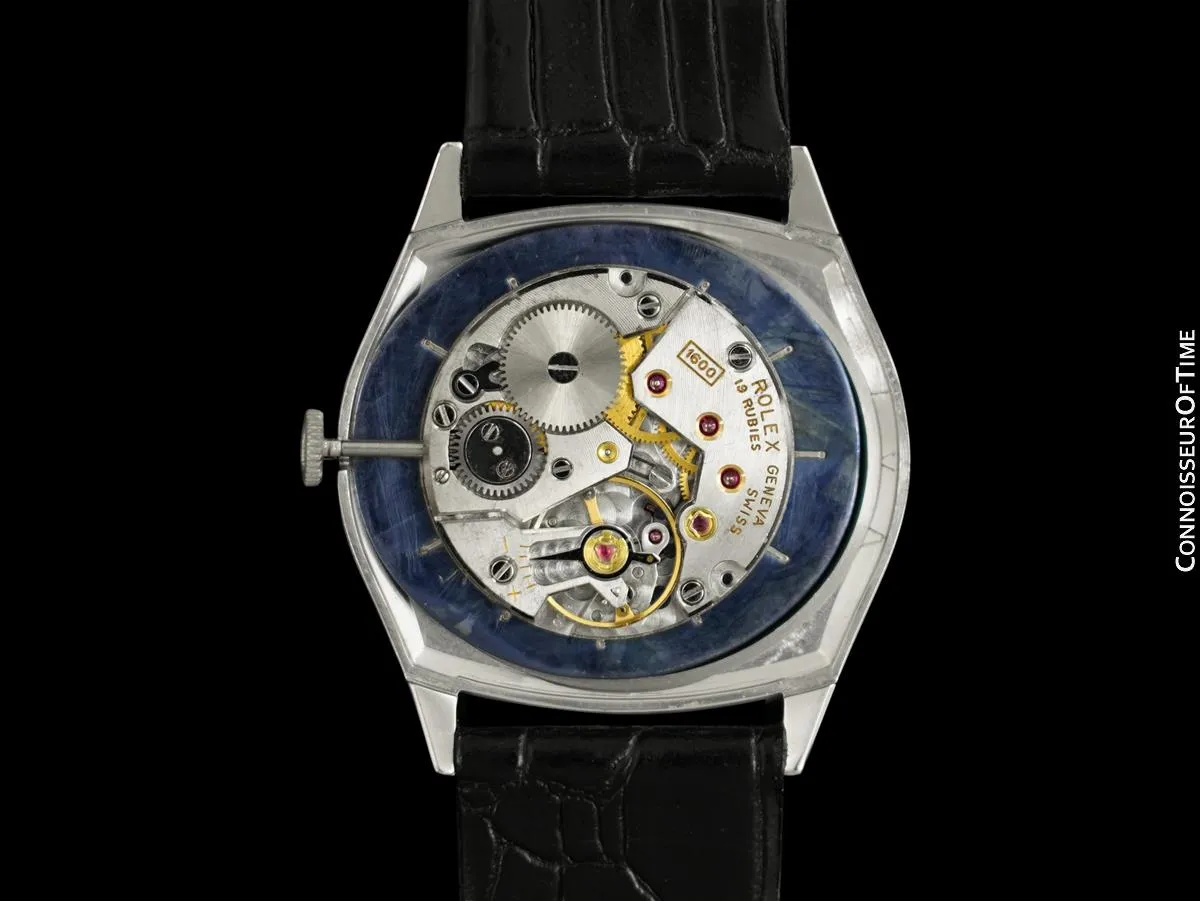1974 Rolex Cellini Vintage Mens Handwound TV Watch with Royal Blue Dial, Ref. 3806 - 18K White Gold