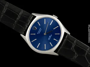 1974 Rolex Cellini Vintage Mens Handwound TV Watch with Royal Blue Dial, Ref. 3806 - 18K White Gold