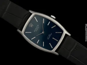 1975 Rolex Cellini Vintage Mens Handwound Tonneau Watch, Ref. 3807 - 18K White Gold