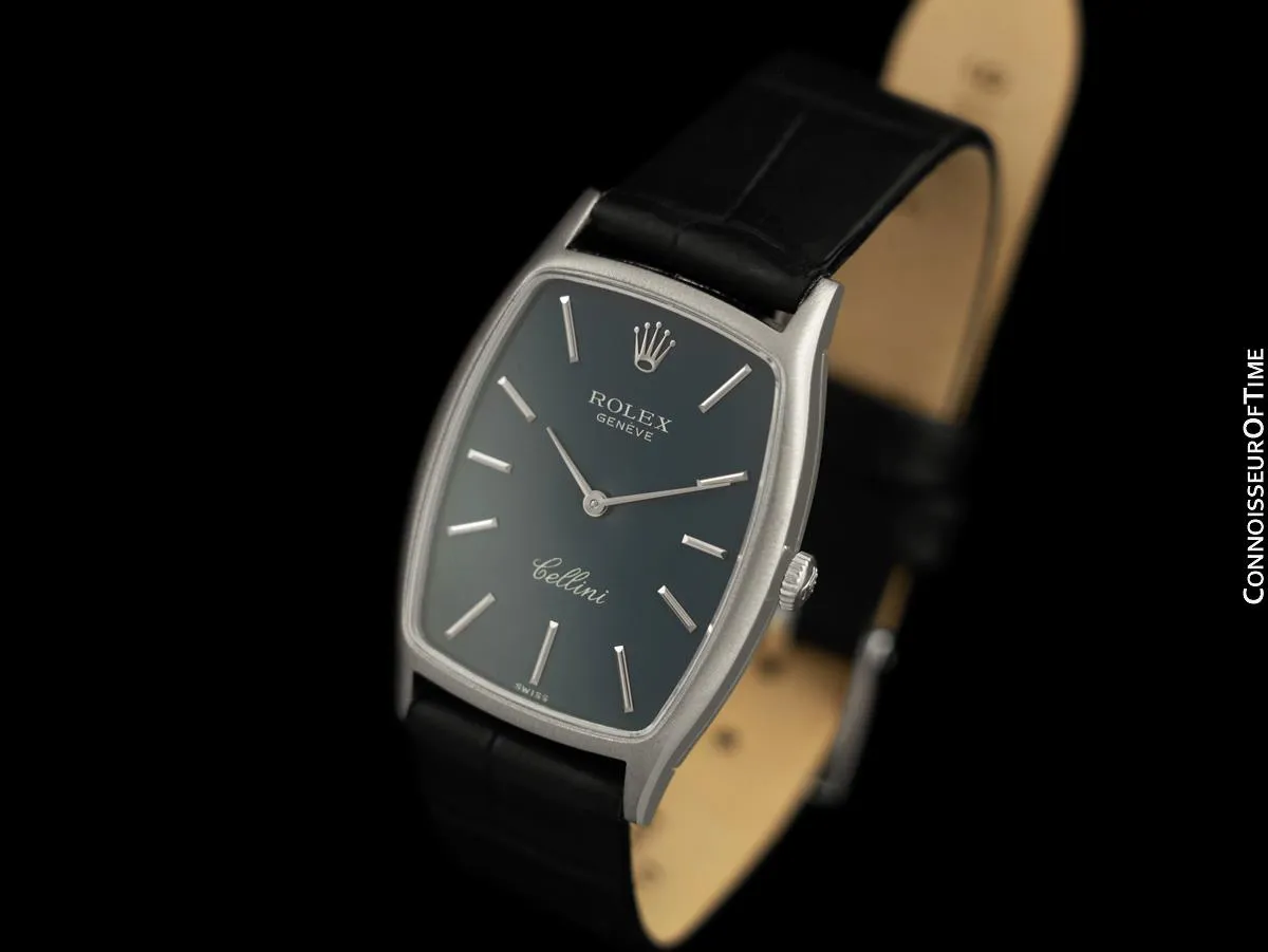 1975 Rolex Cellini Vintage Mens Handwound Tonneau Watch, Ref. 3807 - 18K White Gold