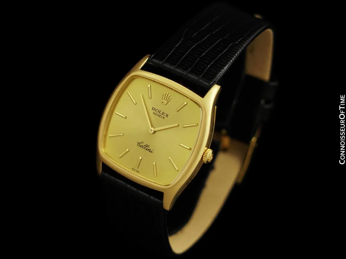 1975 Rolex Cellini Vintage Mens Handwound TV Shaped Dress Watch, Ref. 3805 - 18K Gold