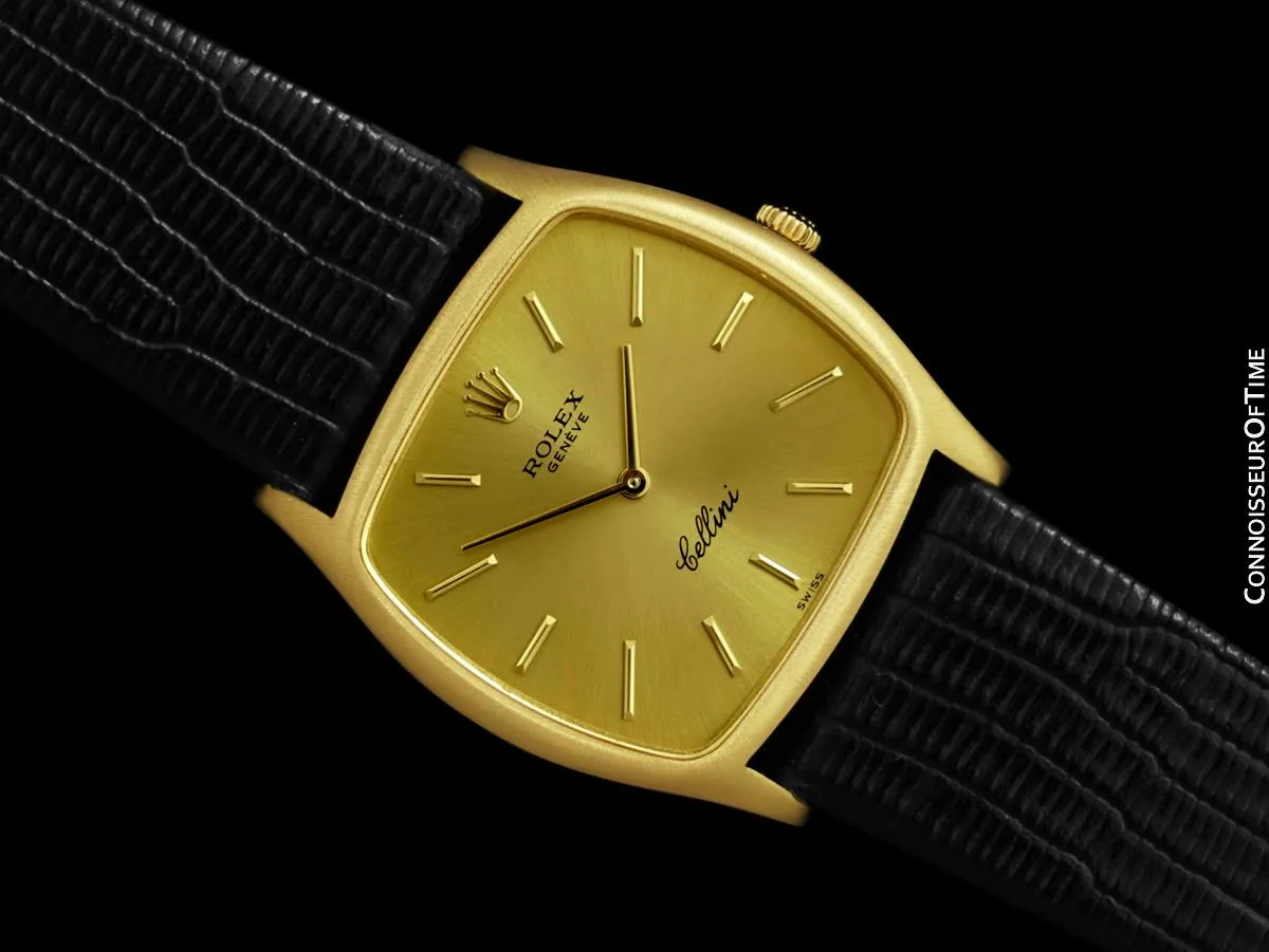 1975 Rolex Cellini Vintage Mens Handwound TV Shaped Dress Watch, Ref. 3805 - 18K Gold