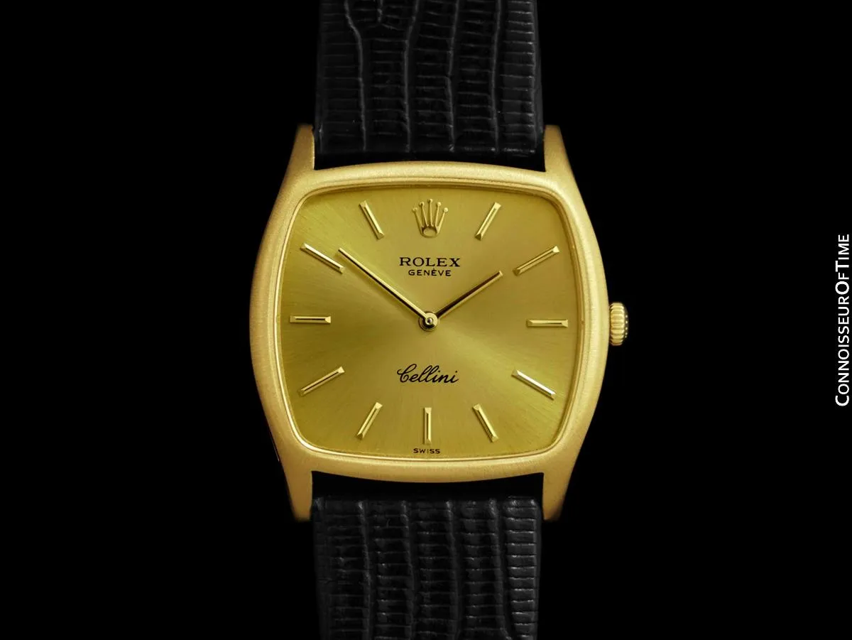 1975 Rolex Cellini Vintage Mens Handwound TV Shaped Dress Watch, Ref. 3805 - 18K Gold
