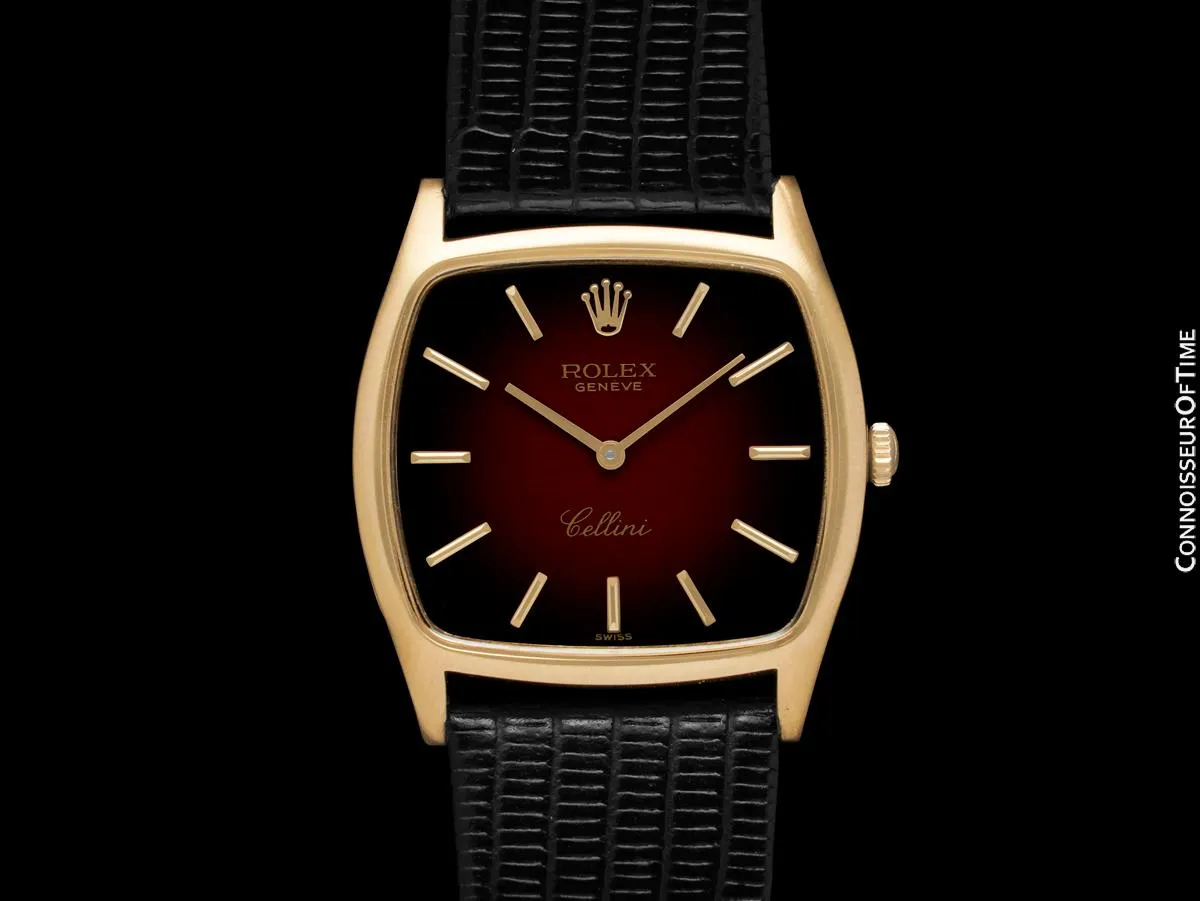 1975 Rolex Cellini Vintage Mens Handwound TV Shaped Ref. 3805 18K Gold Dress Watch - Box & Tags