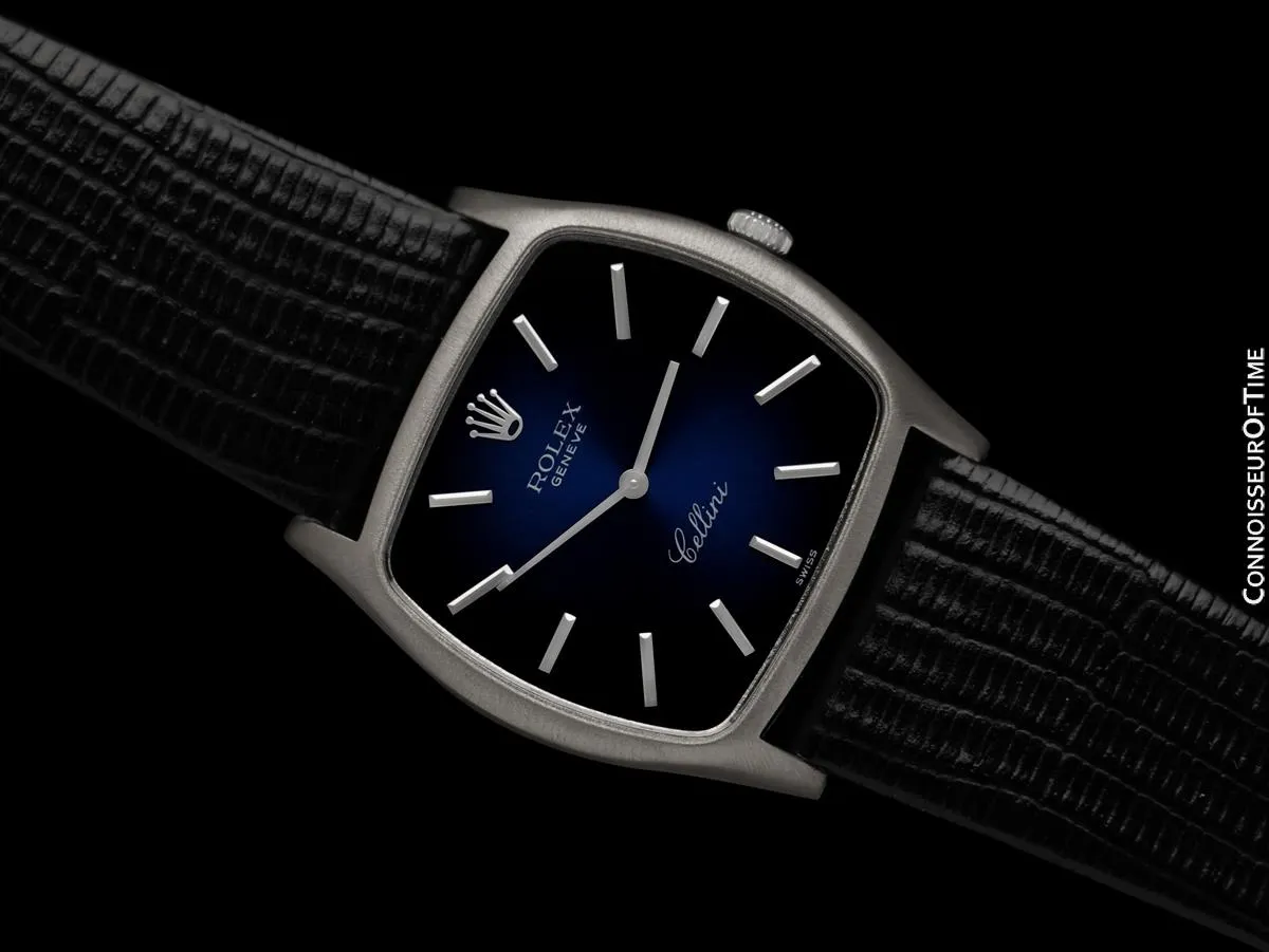 1975 Rolex Cellini Vintage Mens Handwound TV Shaped Watch, Ref. 3805 - 18K White Gold