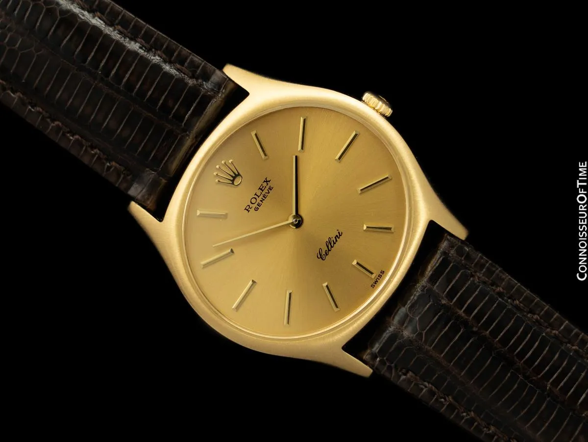 1975 Rolex Cellini Vintage Mens Handwound TV Watch with Champagne Dial, Ref. 3806 - 18K Gold