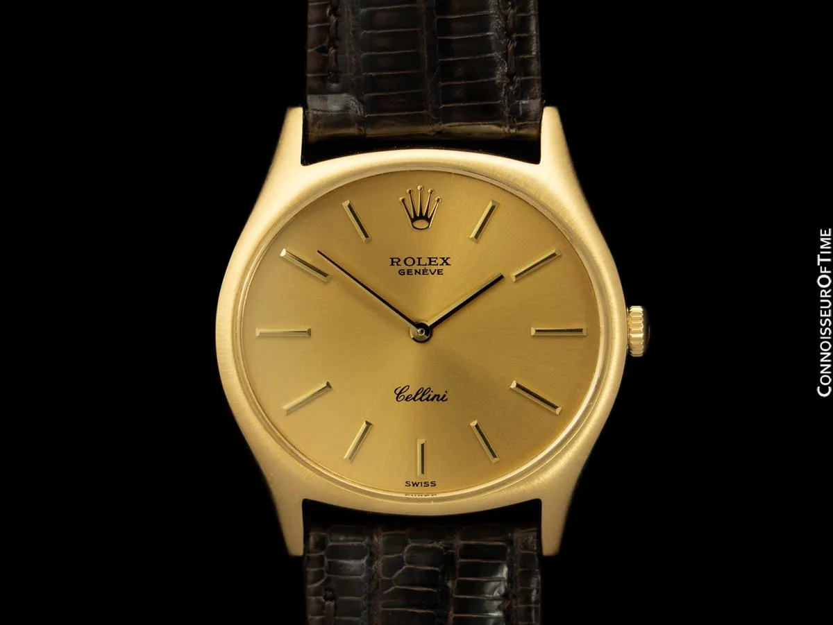 1975 Rolex Cellini Vintage Mens Handwound TV Watch with Champagne Dial, Ref. 3806 - 18K Gold