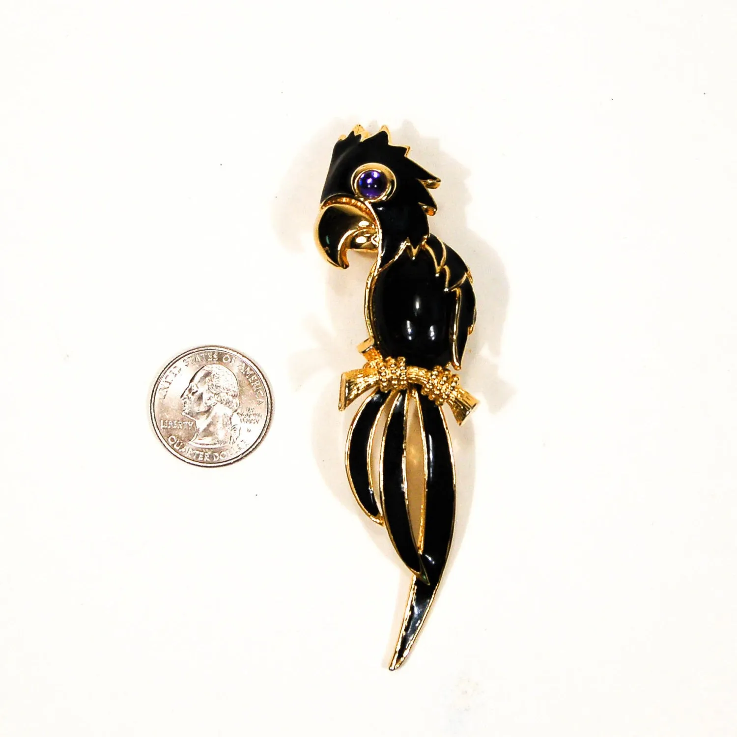 1980's Gold Parrot Brooch with Rhinestones