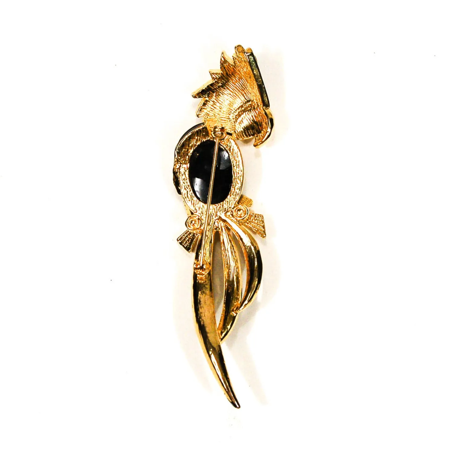 1980's Gold Parrot Brooch with Rhinestones