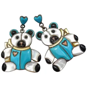 1980s Teddy Bear Zuni Turquoise Silver Earrings