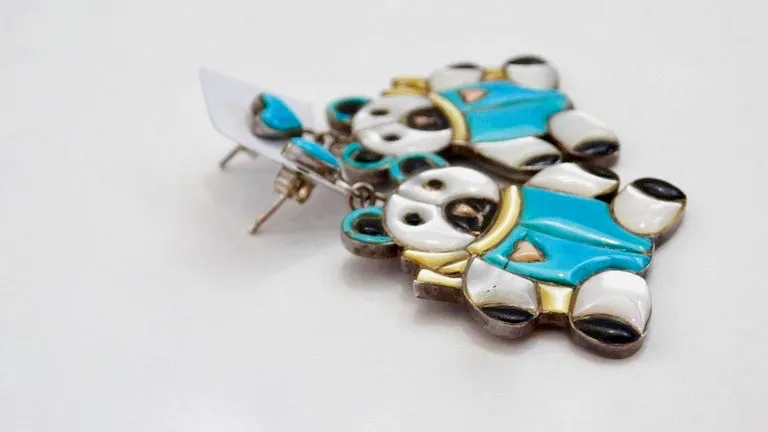 1980s Teddy Bear Zuni Turquoise Silver Earrings