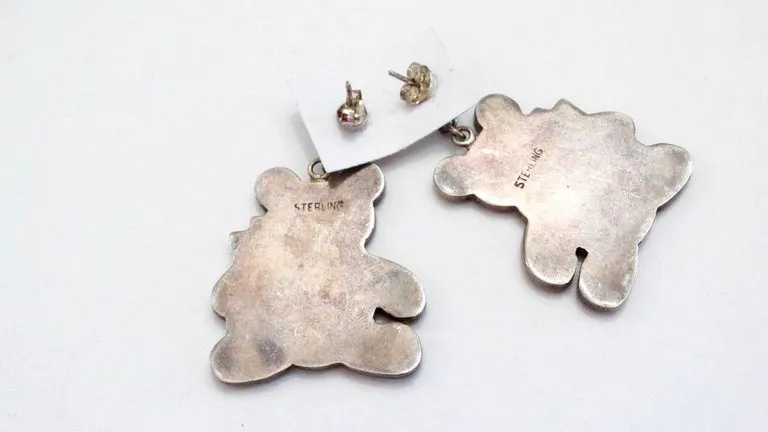 1980s Teddy Bear Zuni Turquoise Silver Earrings