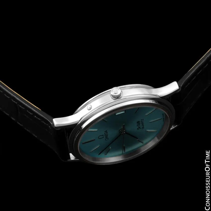 1981 Omega De Ville Classic Retro Mens Accuset Watch with Tiffany Blue Dial, Quick-Setting Hour - Stainless Steel