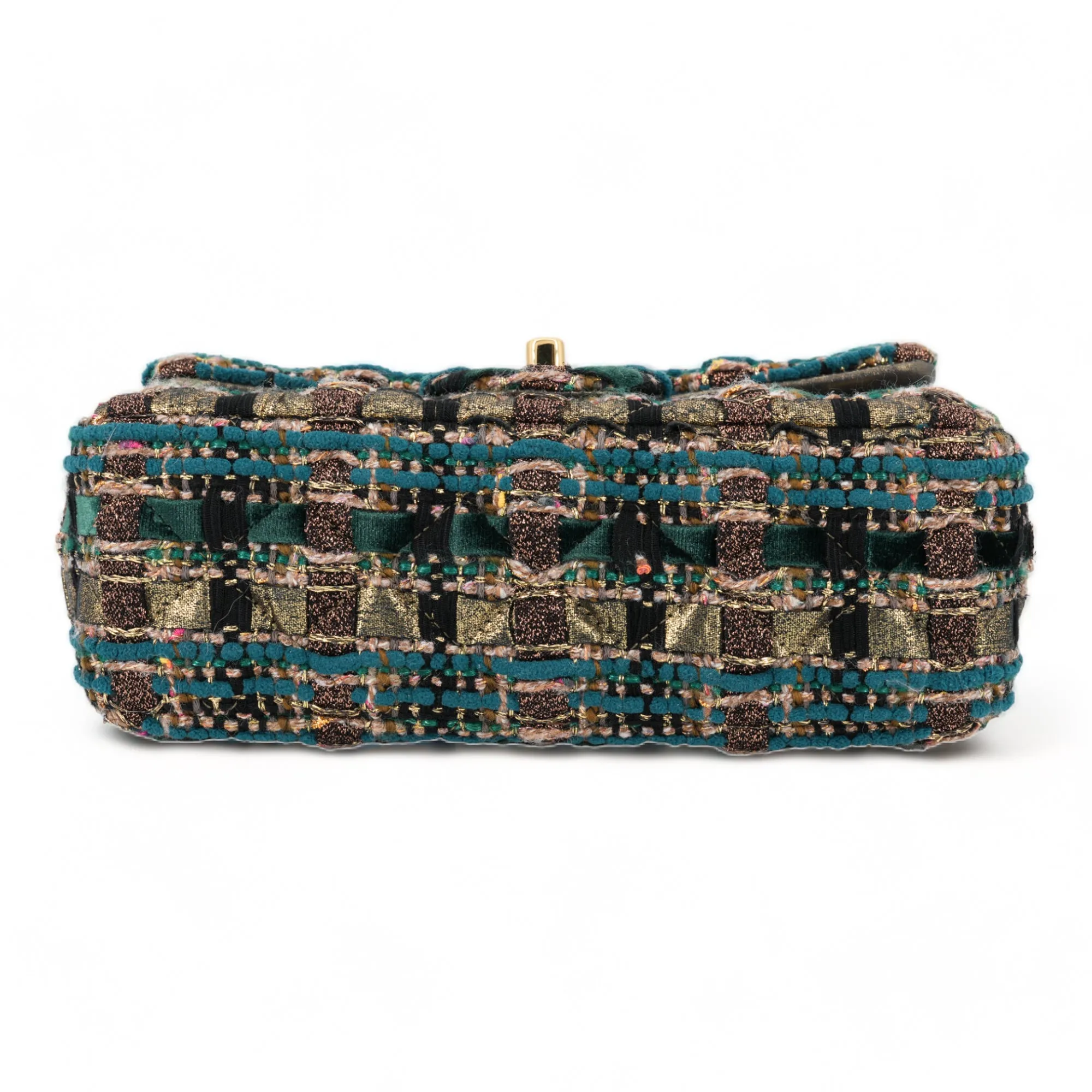 19A Ancient Egypt Gold Green Tweed Mini Rectangular Flap Bag