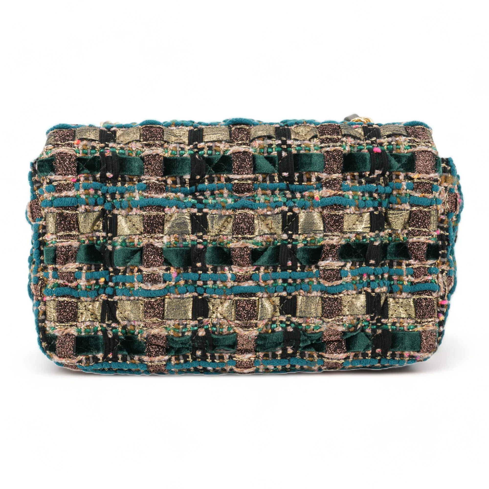 19A Ancient Egypt Gold Green Tweed Mini Rectangular Flap Bag