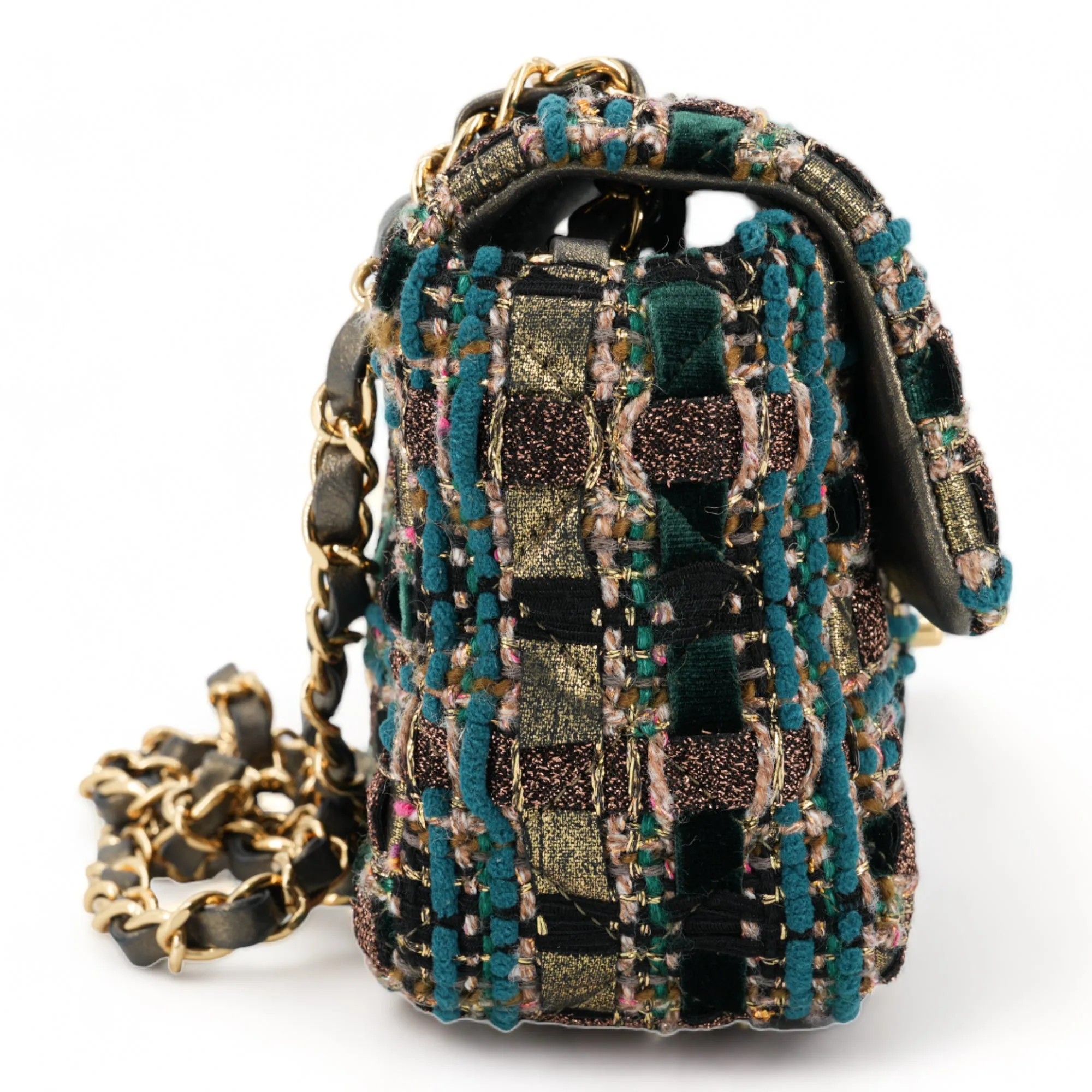 19A Ancient Egypt Gold Green Tweed Mini Rectangular Flap Bag