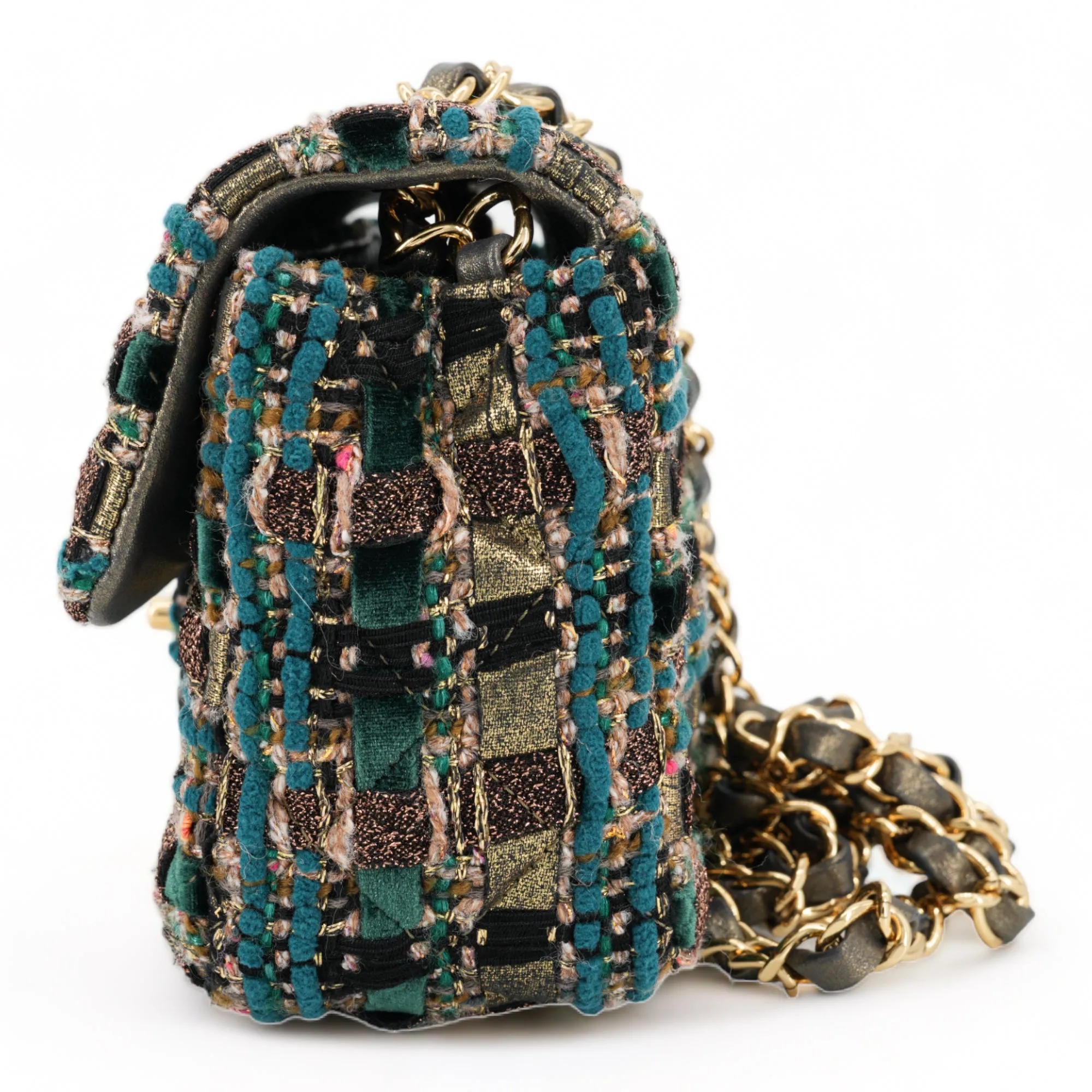 19A Ancient Egypt Gold Green Tweed Mini Rectangular Flap Bag