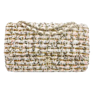 19C Ivory Gold Tweed Medium Classic Double Flap Bag