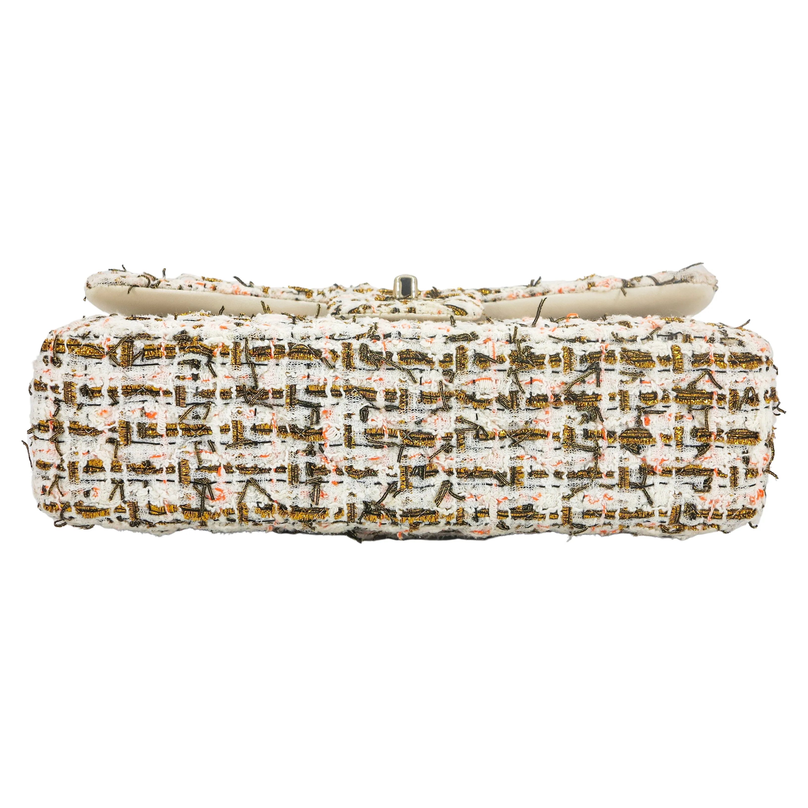 19C Ivory Gold Tweed Medium Classic Double Flap Bag