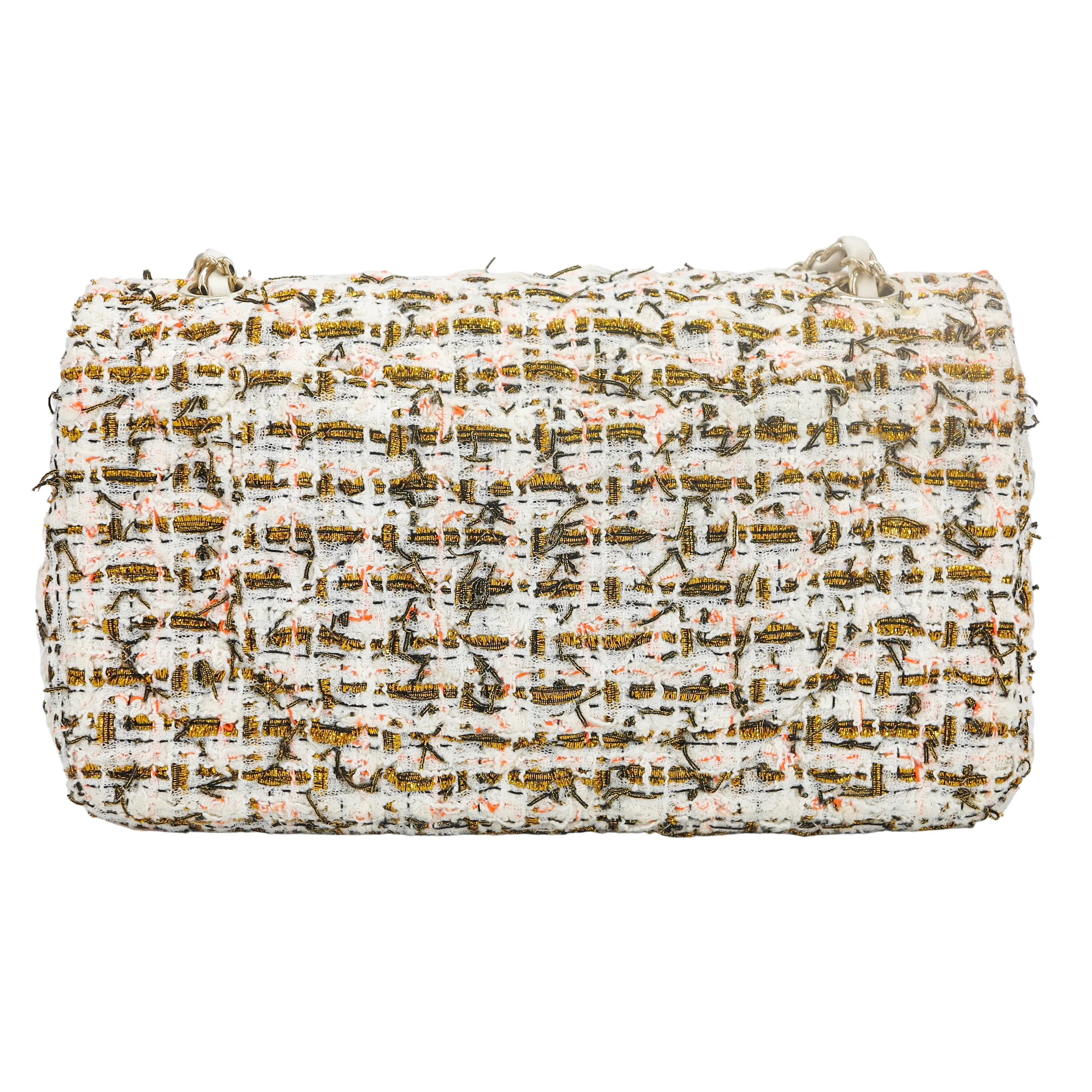 19C Ivory Gold Tweed Medium Classic Double Flap Bag