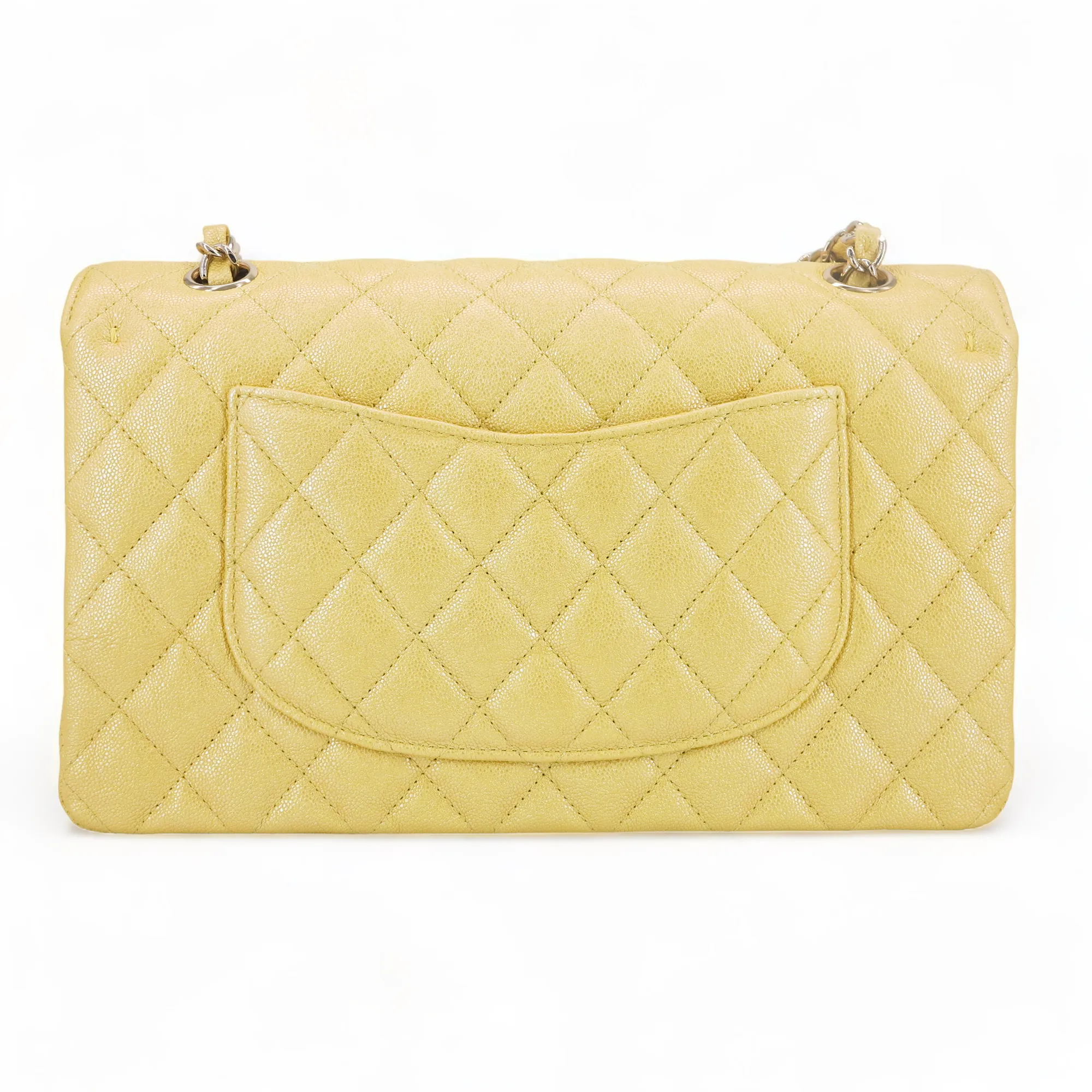 19S Iridescent Yellow Caviar Medium Classic Double Flap Bag