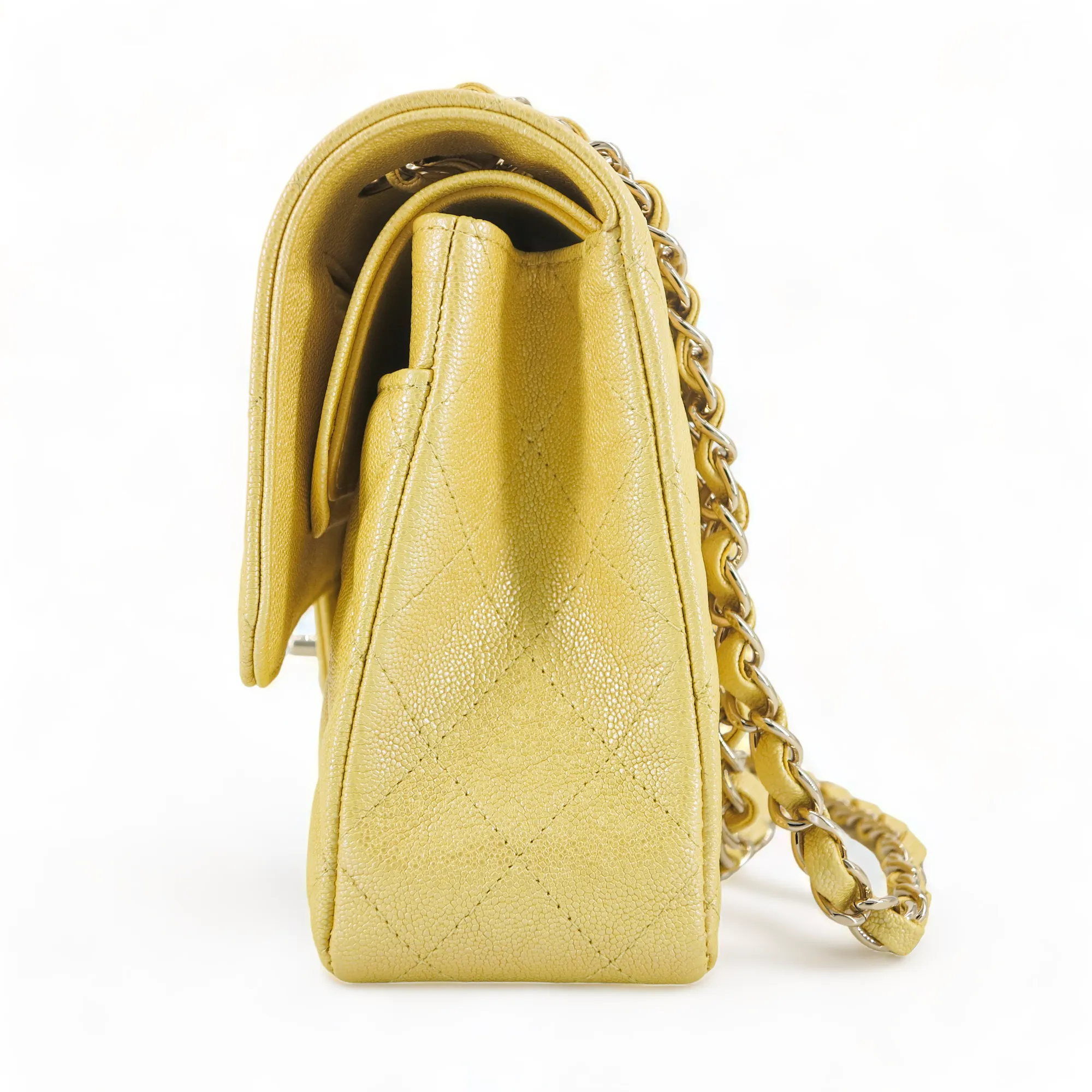19S Iridescent Yellow Caviar Medium Classic Double Flap Bag