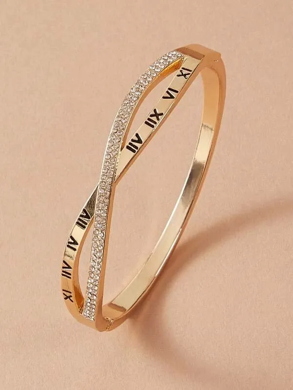 1pc Rhinestone Engraved Bracelet - Gold