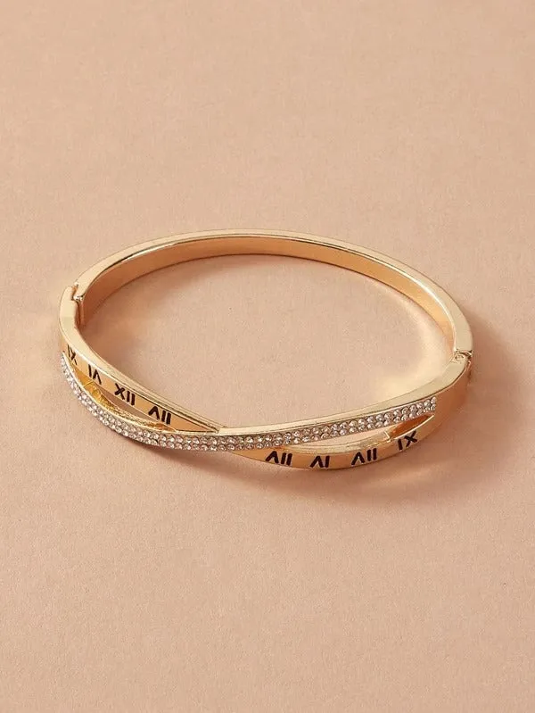 1pc Rhinestone Engraved Bracelet - Gold