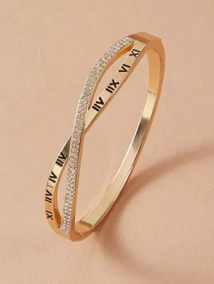 1pc Rhinestone Engraved Bracelet - Gold