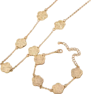 2-piece Gold Clover Necklace & Bracelet Set In Tulle Gift Bag