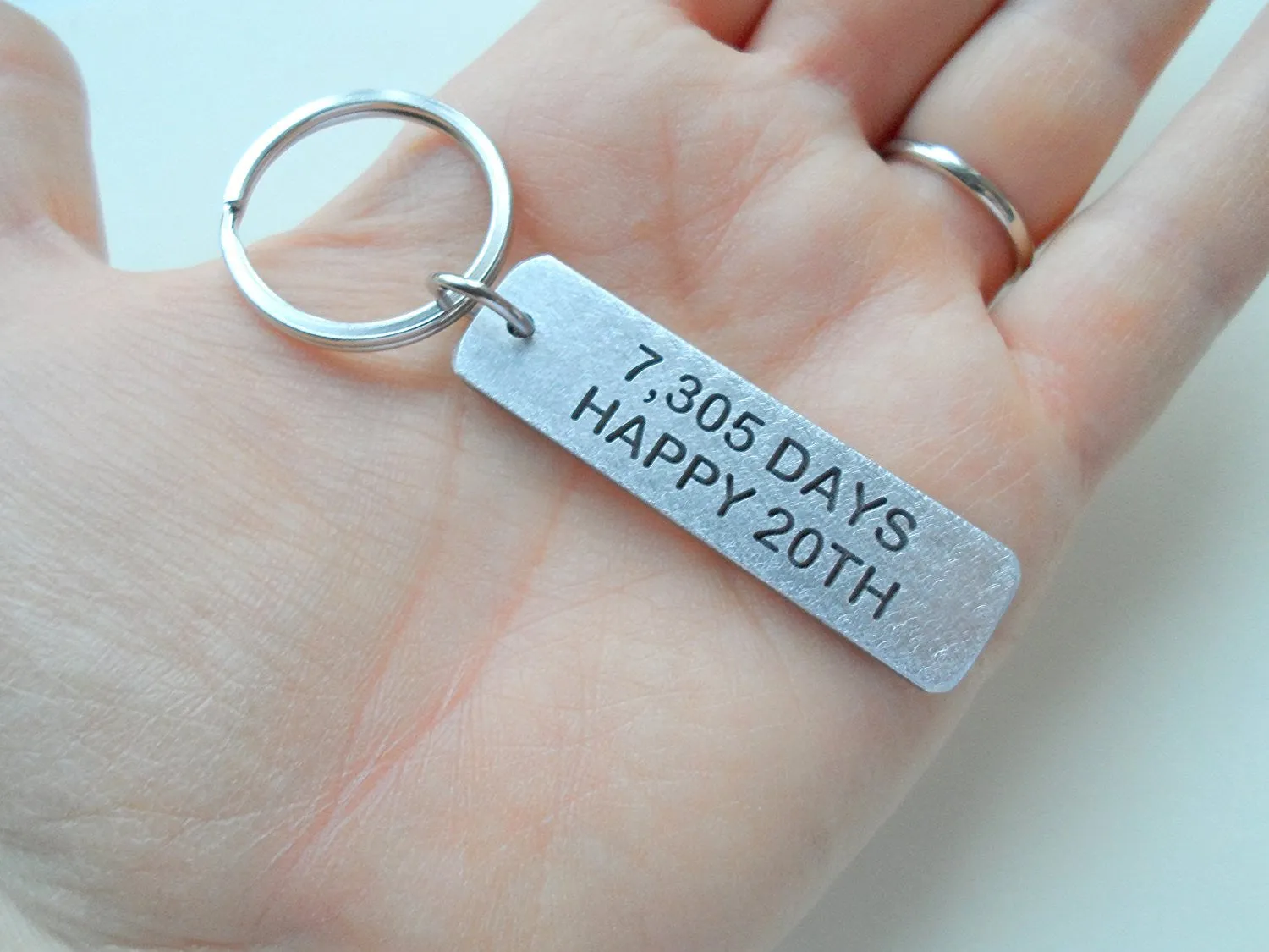 20 Year Anniversary Gift • Aluminum Keychain Engraved w/ "7,305 Days, Happy 20th" by Jewelry Everyday