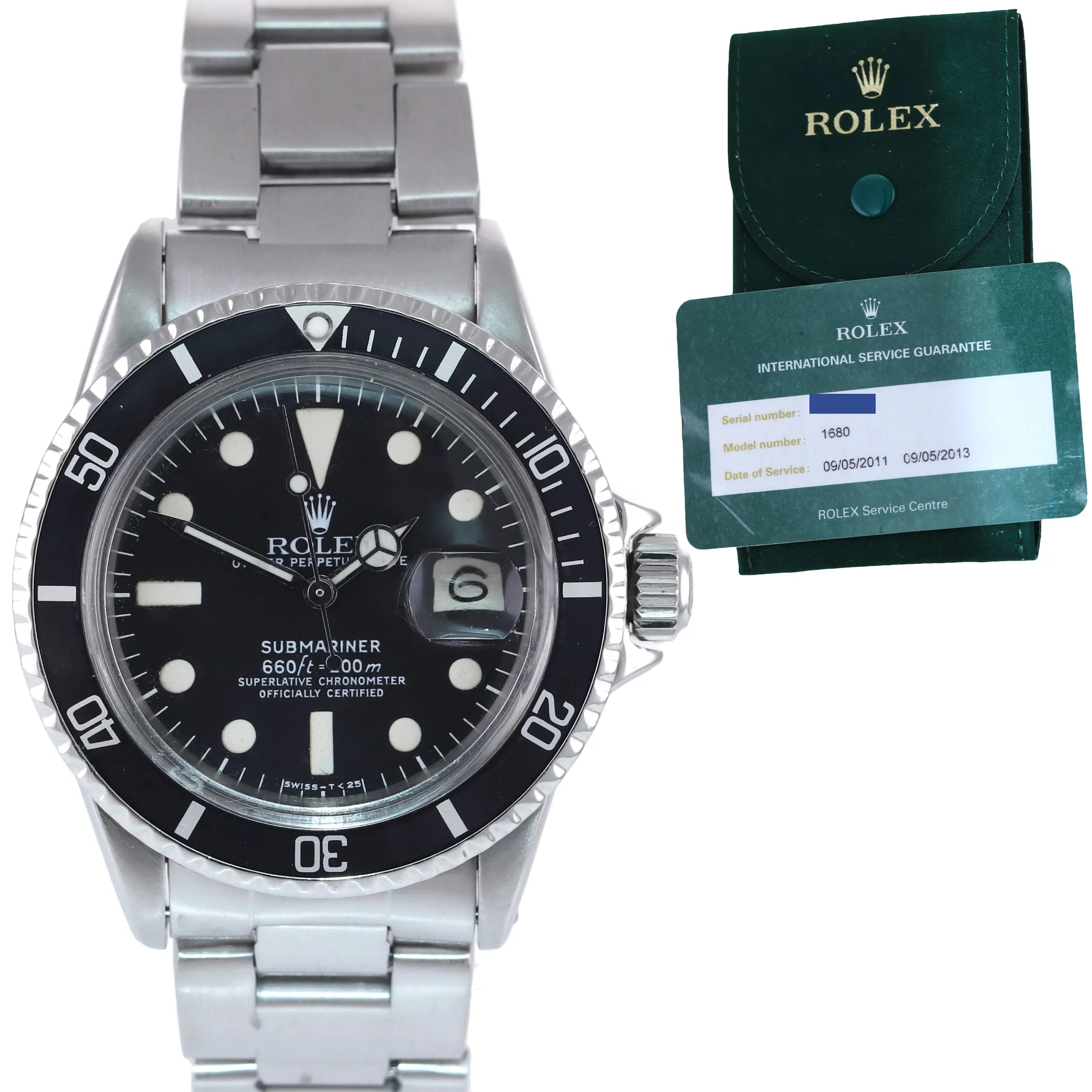 2013 RSC Service Rolex 1680 Submariner Steel 40mm Matte Black Dial Watch Box