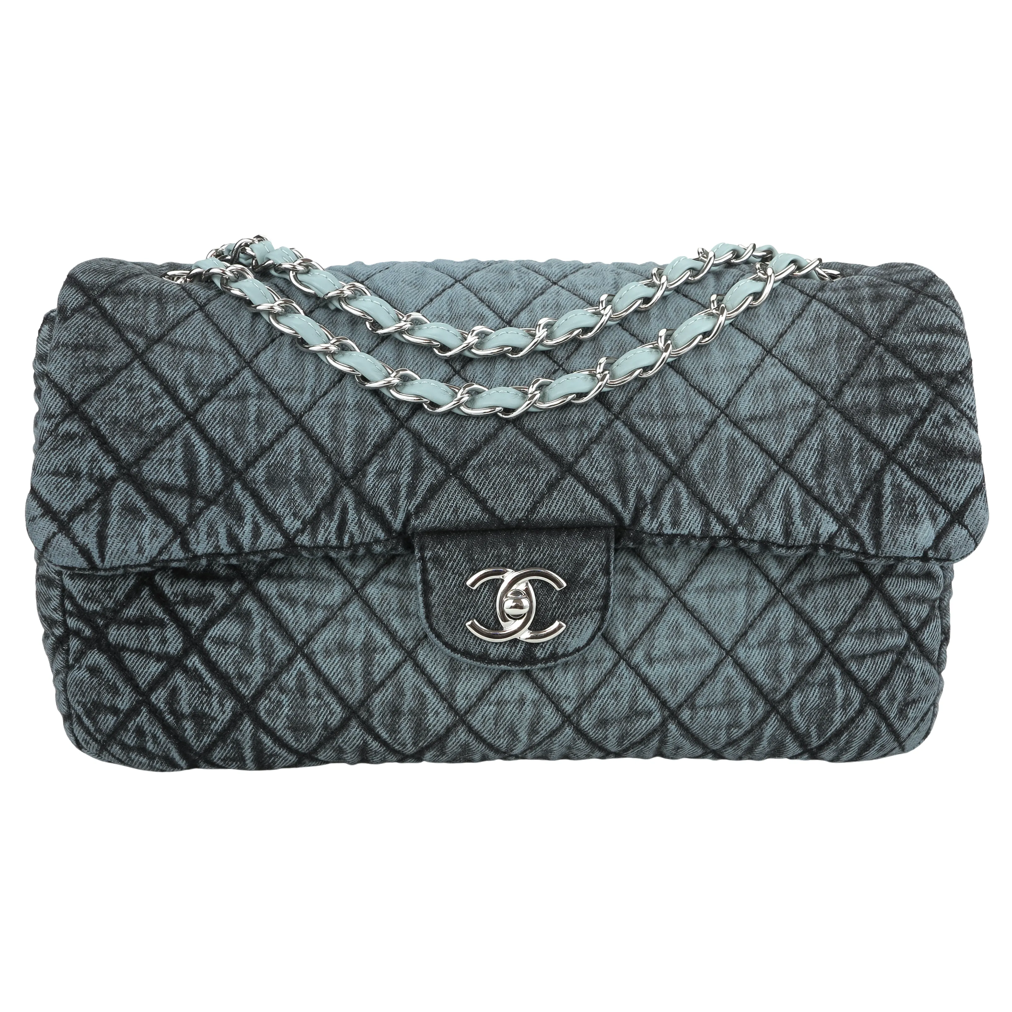 20C Denimpression Flap Bag in Aged Blue Denim